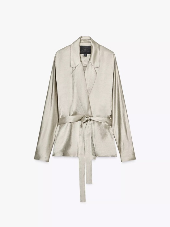 Zara Jackets & Blazers - *NEW* Zara Sage Green Satin Blazer with Matching Belt and matching satin pants
